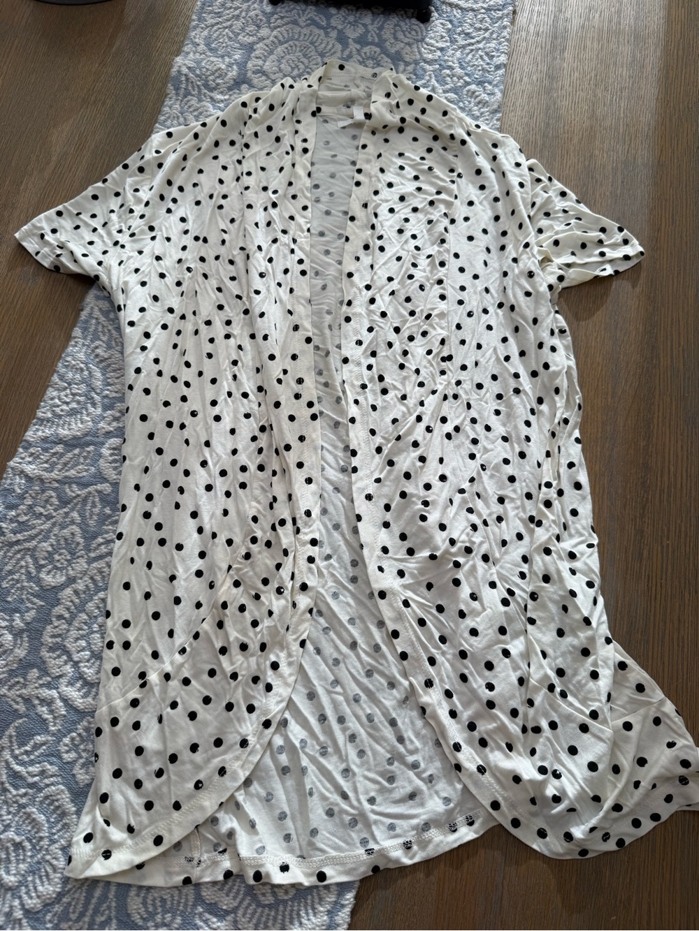 Maurices Black Polka Dot White Open-Front Cardigan